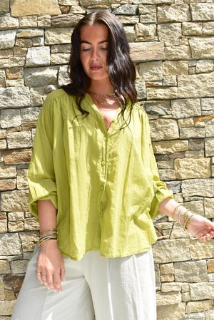 Shayle Indian Cotton Smock Shirt Olive
